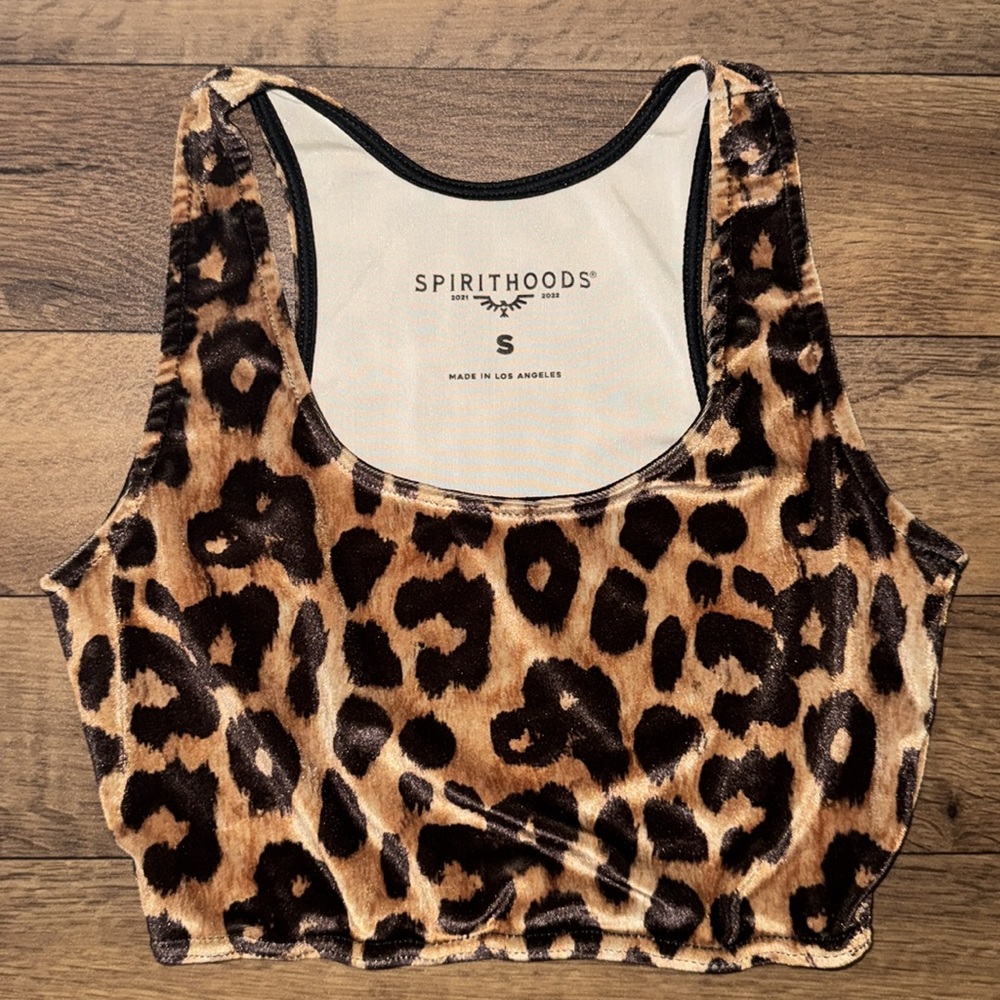 SpiritHoods Leopard Print Velvet Crop Top - Brown Black Tan